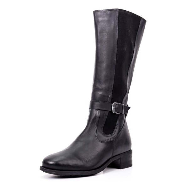 David Tate Wmn Allegria Black Leather Wide Calf Riding Stretch Tall Boots sz 8.5 - Picture 5 of 9